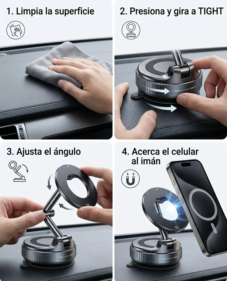 Cuatro pasos para instalar el soporte magnético
